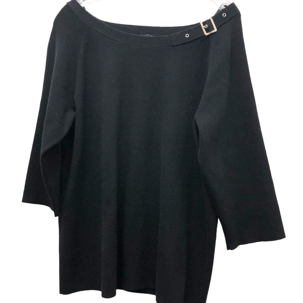 Avenue 3/4 Sleeve Boat Neck with Buckle Detail Knit Sweater W Size 14/16 Black